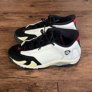 AIR JORDAN 14 RETRO 6.5Y BLACK TOE WHITE BLACK RED SILVER